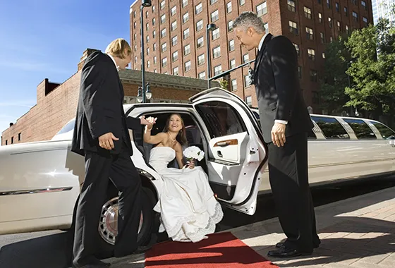 Chauffeured wedding limousine for elegant bridal transportation.