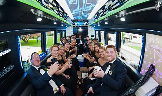 Wedding and prom party buses offer luxury transportation for special occasions.